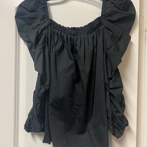 Kate Spade Black Square Neck Puff Sleeve Blouse